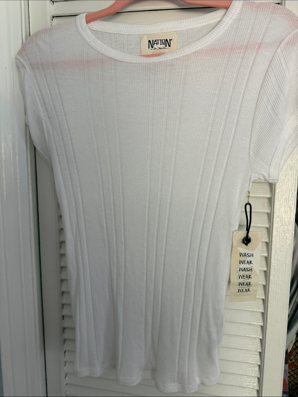 Nation LTD White Ribbed Crewneck Short-Sleeve Tee